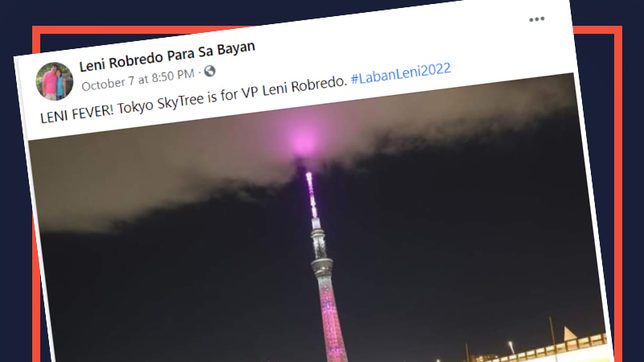 HINDI TOTOO: Pag-ilaw ng pink sa Tokyo Skytree para kay Robredo