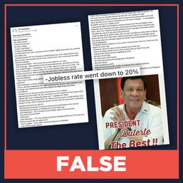 FALSE: Jobless rate went down to 20% during Duterte’s term