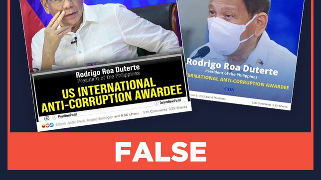 FALSE: US names Duterte among 12 global anti-corruption champions