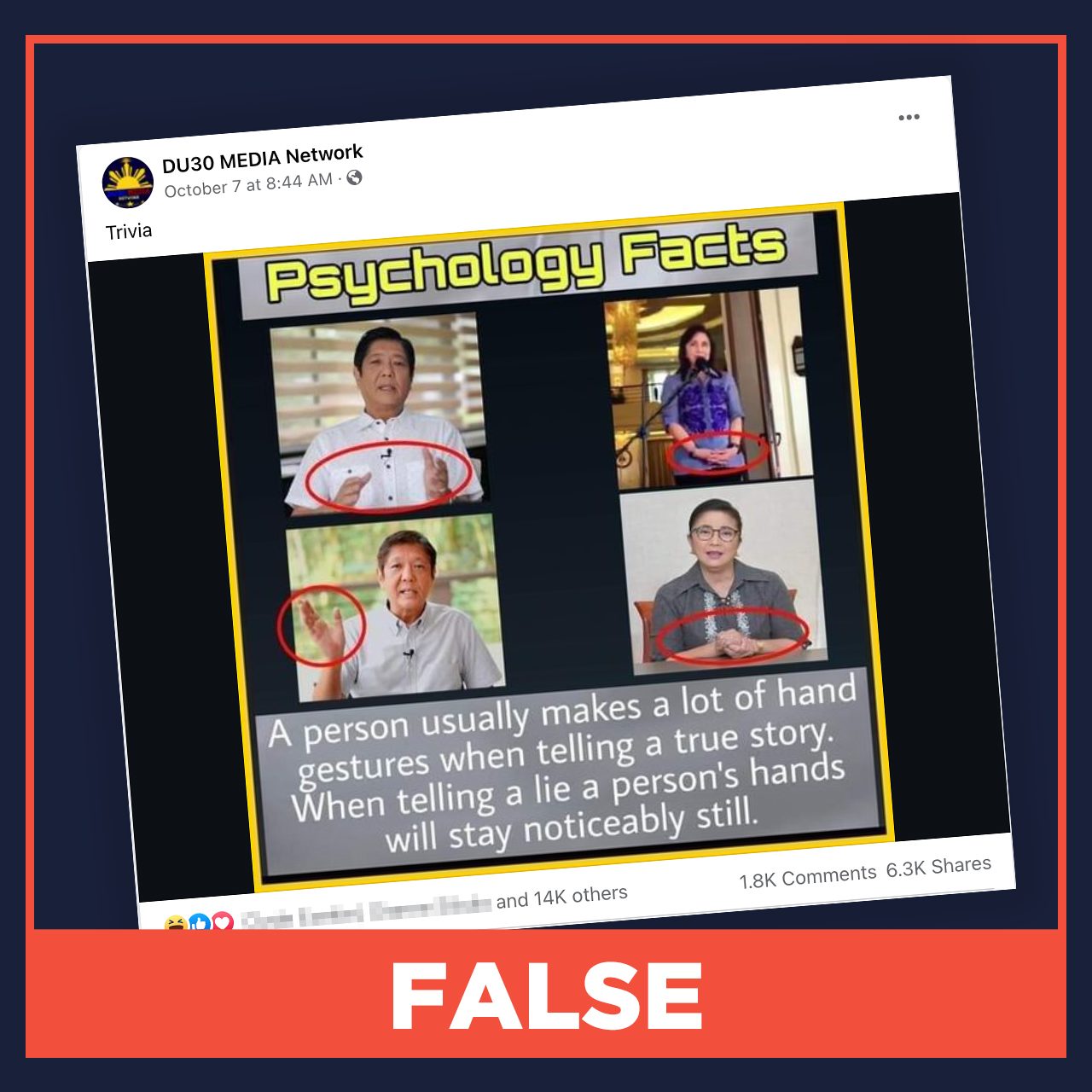 FALSE: You can tell if someone is lying through hand gestures alone