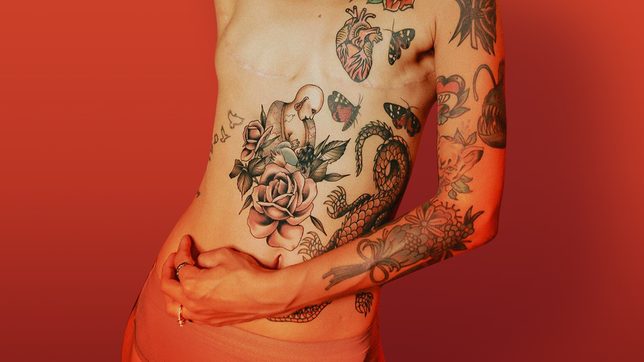 Women with tattoos on their breast
