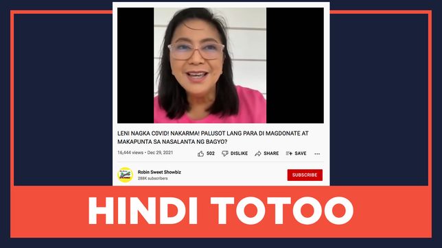 HINDI TOTOO: Nagkaroon ng COVID-19 si Robredo para hindi tumulong matapos ang Odette
