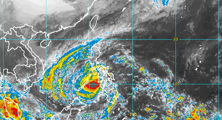Typhoon Odette passing over Sulu Sea, heading for Palawan