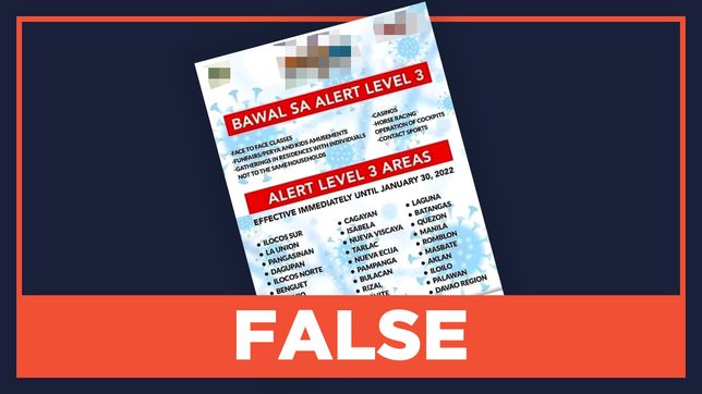 FALSE: Alert Level 3 raised in 30 areas