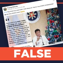 FALSE: Bongbong Marcos announced as new VP in September 2020