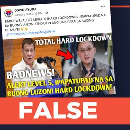 FALSE: Luzon placed under Alert Level 5 or ‘total hard lockdown’