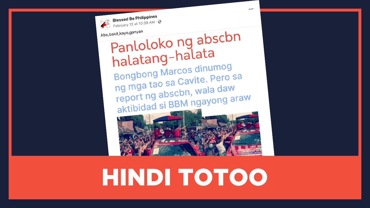 HINDI TOTOO: Ayon sa ABS-CBN, walang aktibidad si Marcos Jr. sa Cavite noong Pebrero 12