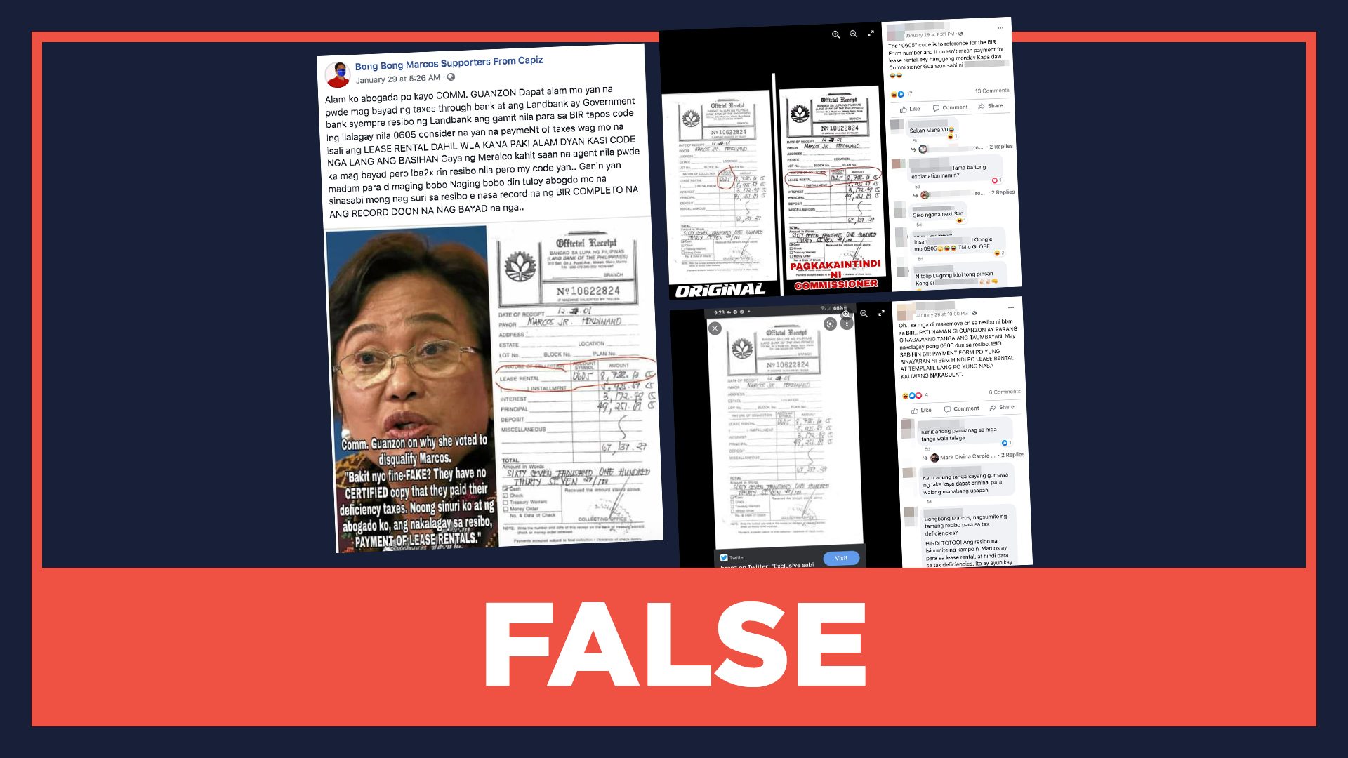FALSE: Marcos Jr. submitted correct receipt for tax deficiencies payment