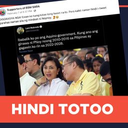 HINDI TOTOO: Sinabi ni Robredo na ibabalik niya ang Aquino government