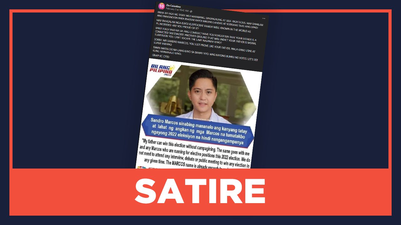SATIRE: Sandro Marcos says all family members will win in 2022 without campaigning