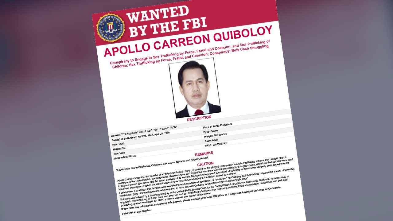 US denies Quiboloy’s wanted poster released in time for Philippine polls