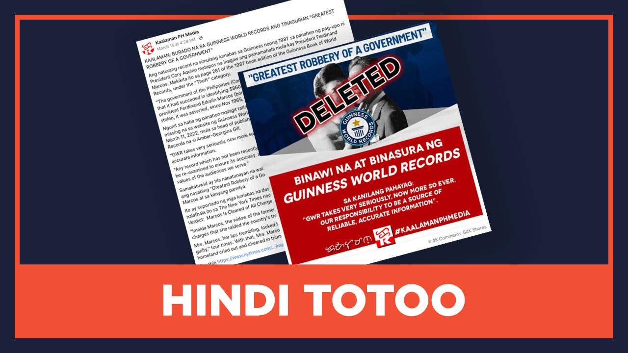 HINDI TOTOO: Walang basehan ang titulong ‘Greatest Robbery of a Government’ ni Marcos sa Guinness World Records