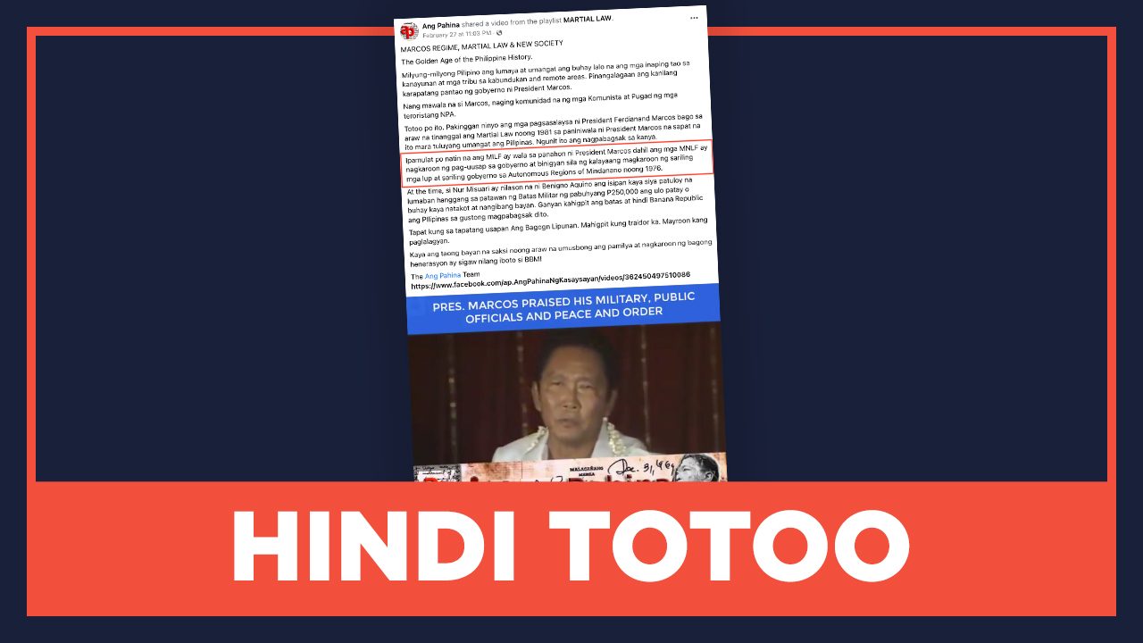 HINDI TOTOO: Wala pang MILF noong administrasyon ni Ferdinand Marcos
