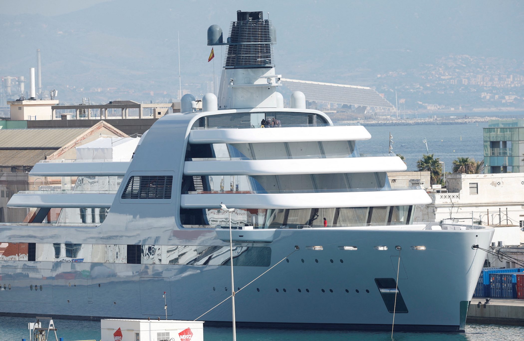 Yacht linked to Russian oligarch Roman Abramovich leaves Barcelona