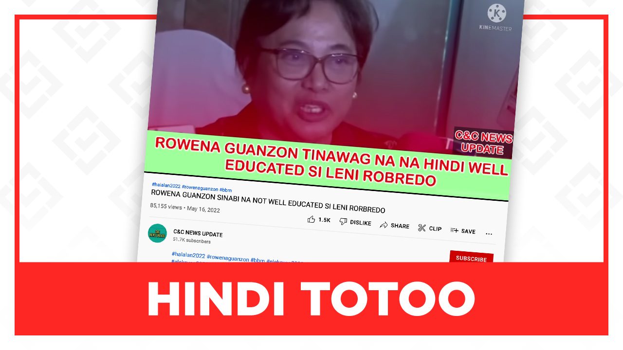 HINDI TOTOO: Sinabi ni Rowena Guanzon na hindi edukado si Robredo
