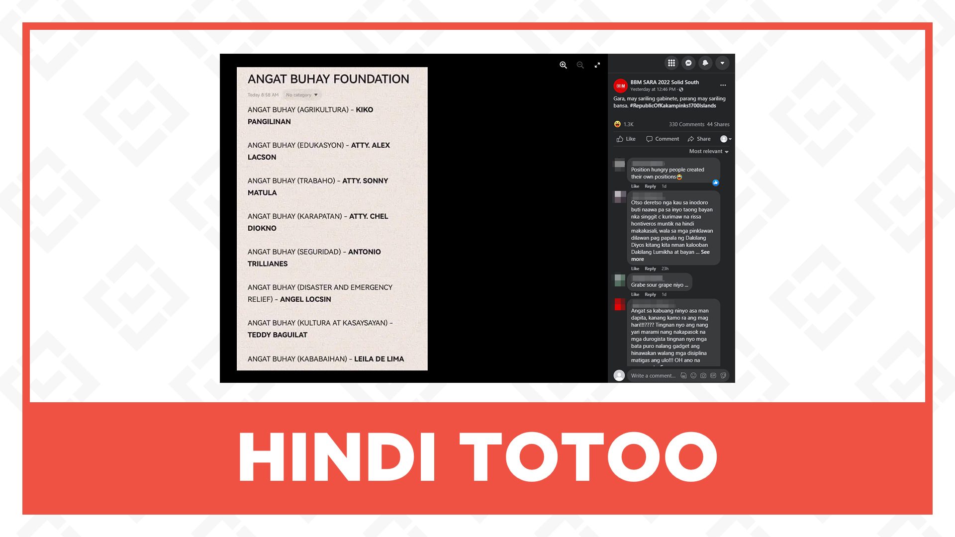 HINDI TOTOO: Listahan ng mga tagapamahala sa Angat Buhay NGO