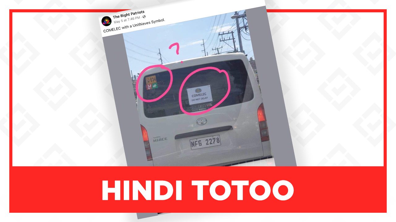 HINDI TOTOO: Mga sasakyan ng Comelec may UniTeam sticker