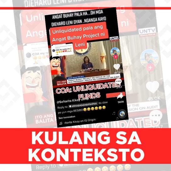 KULANG SA KONTEKSTO: Mayroong unliquidated transactions ang Angat Buhay program