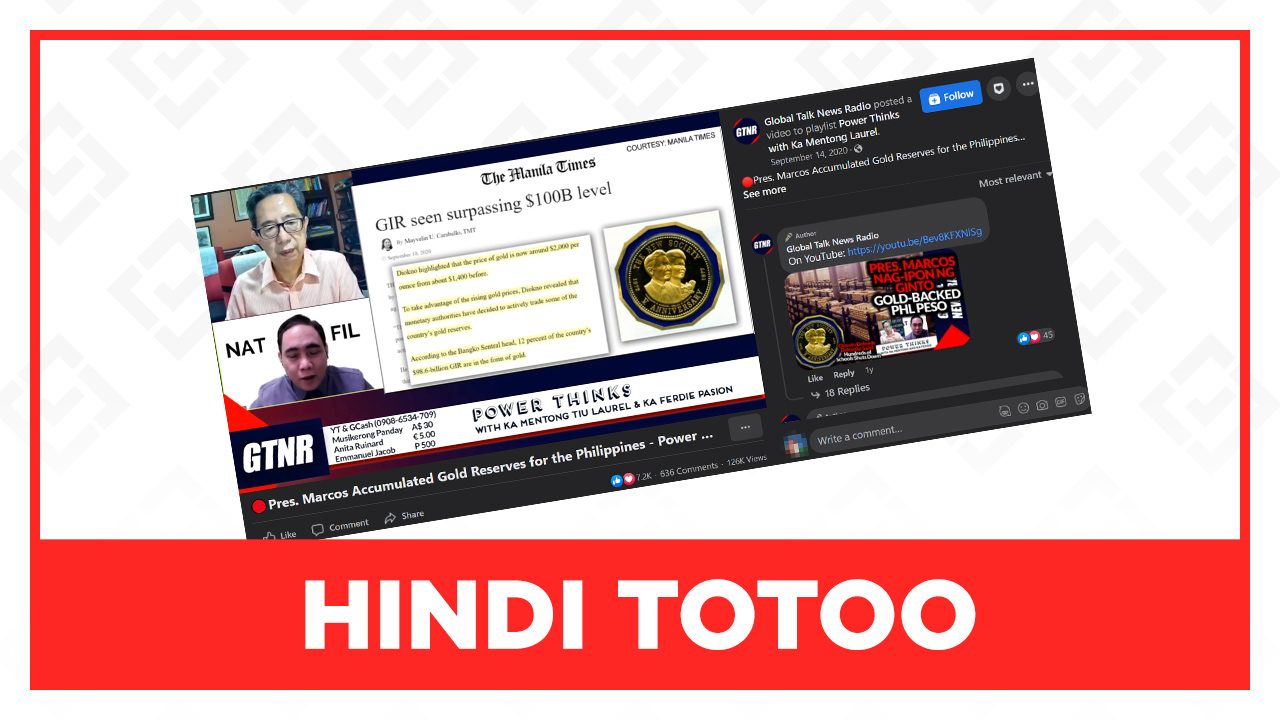 HINDI TOTOO: Pinatunayan ng BSP na nag-imbak ng ginto si Marcos para sa bansa