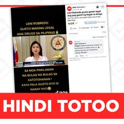 HINDI TOTOO: Nais ni Robredo gawing legal ang droga sa Pilipinas