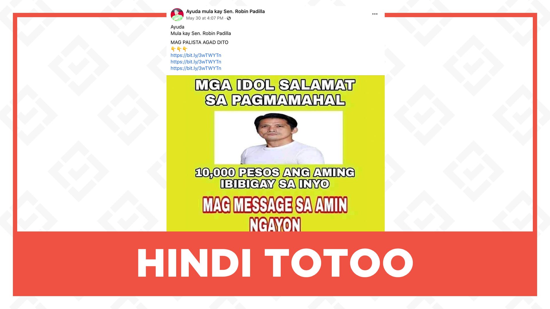 HINDI TOTOO: Mamimigay ng P10,000 ayuda si Senador Robin Padilla