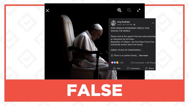 FALSE: Pope Francis announces retirement