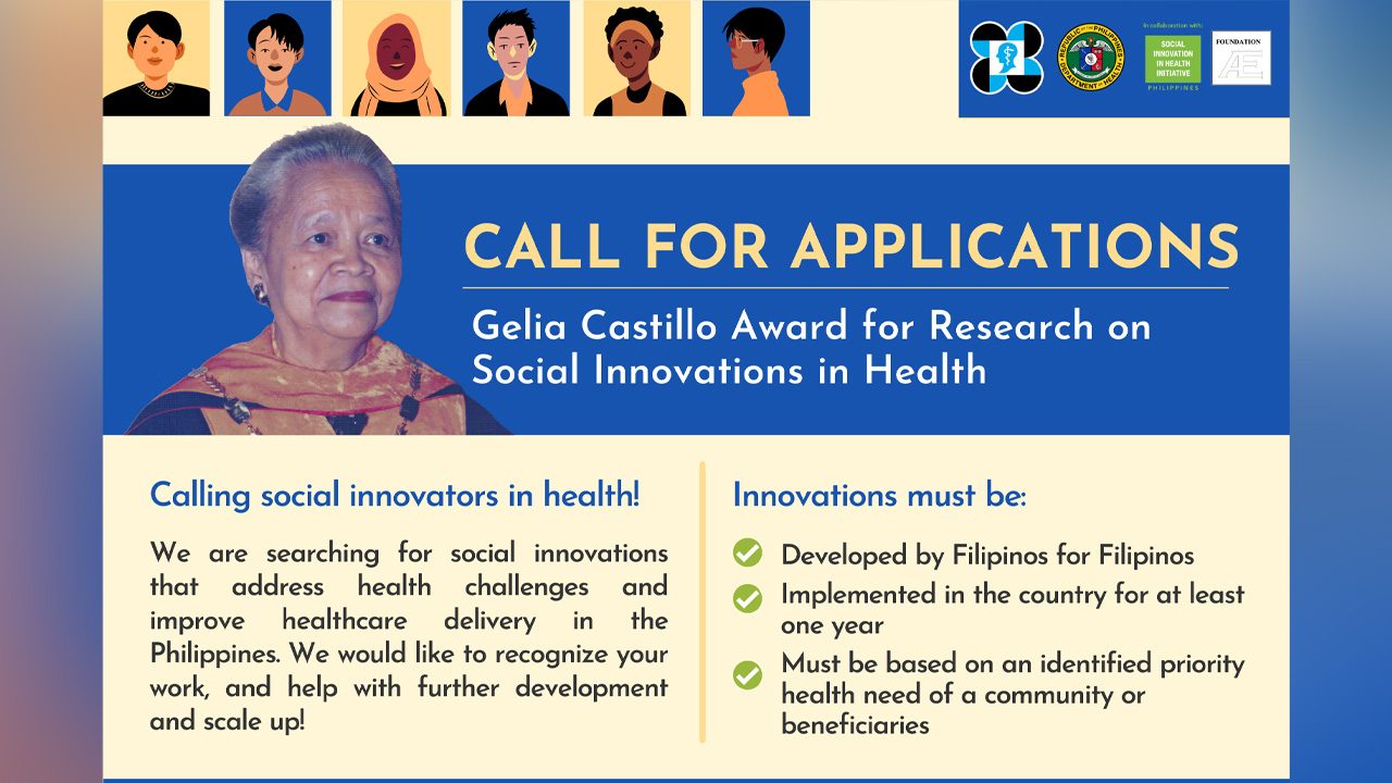 Call for applications: Gelia Castillo Award for Research on Social Innovations in Health