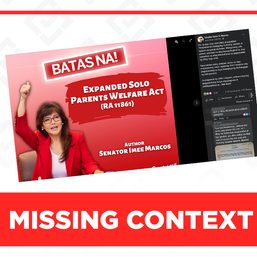 MISSING CONTEXT: Imee Marcos authored the ‘Expanded Solo Parents Welfare Act’