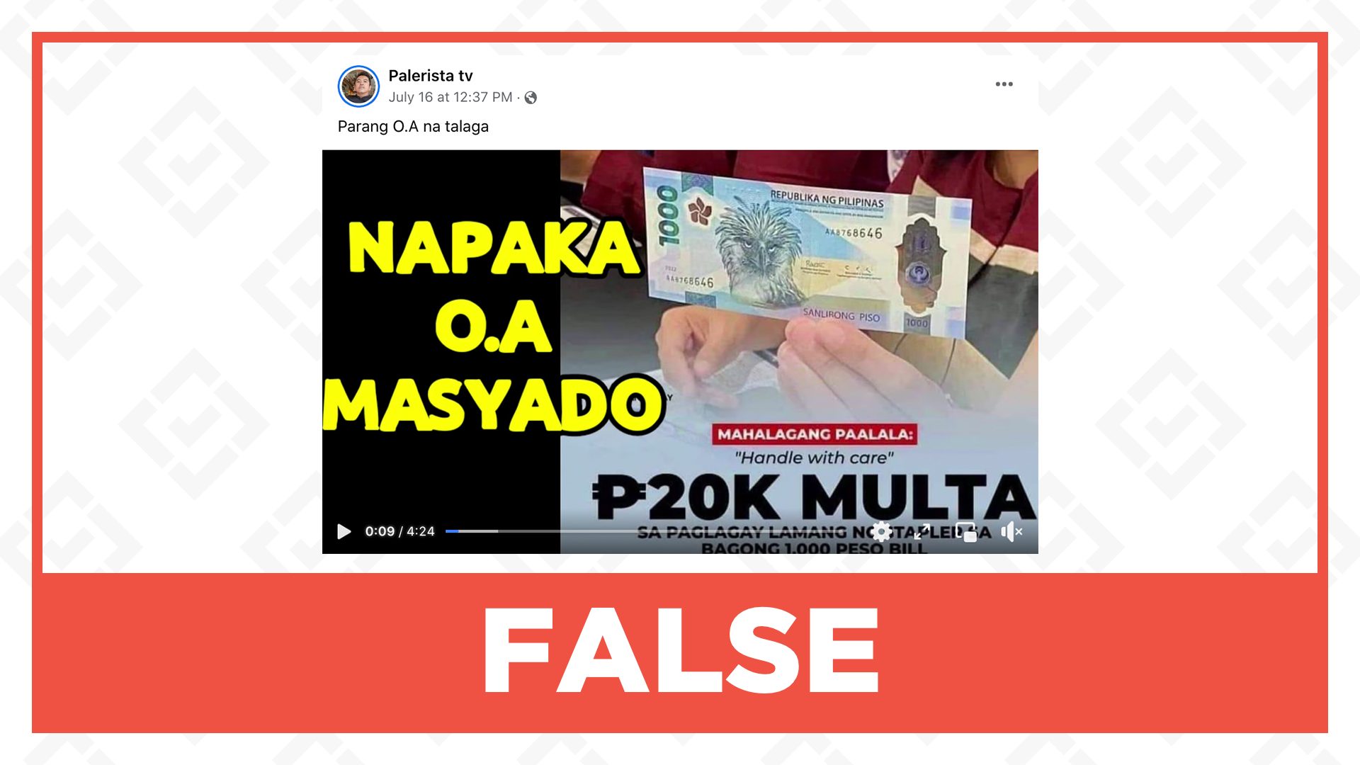 FALSE: Folding of new P1,000 bill incurs P20,000 fine