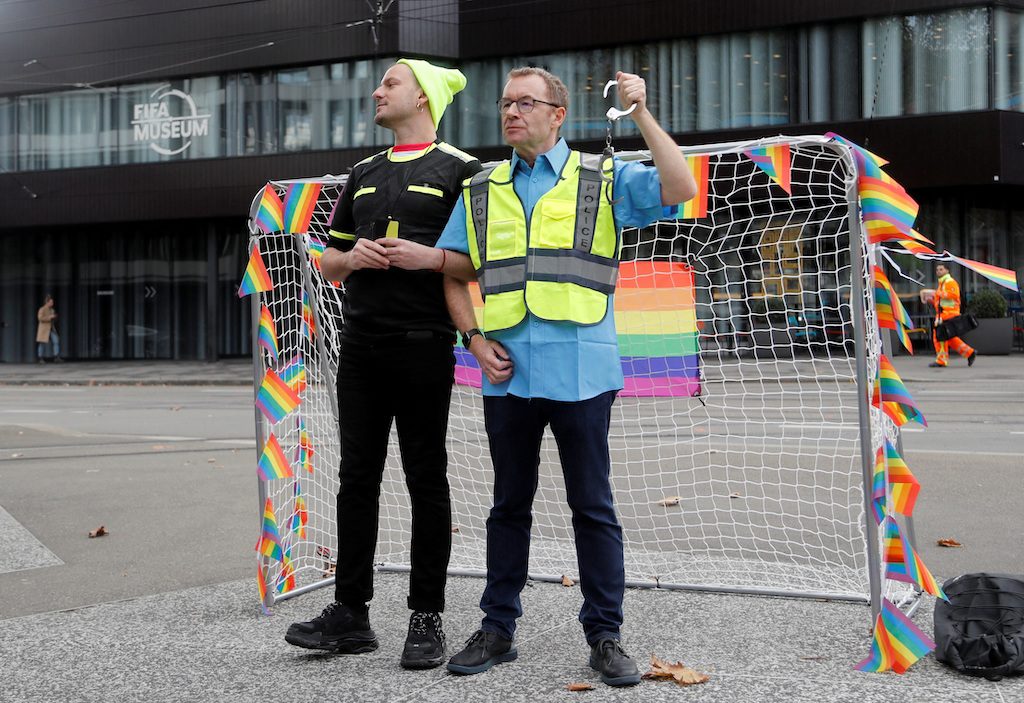 LGBT activists protest at FIFA Museum ahead of World Cup in Qatar
