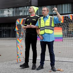LGBT activists protest at FIFA Museum ahead of World Cup in Qatar
