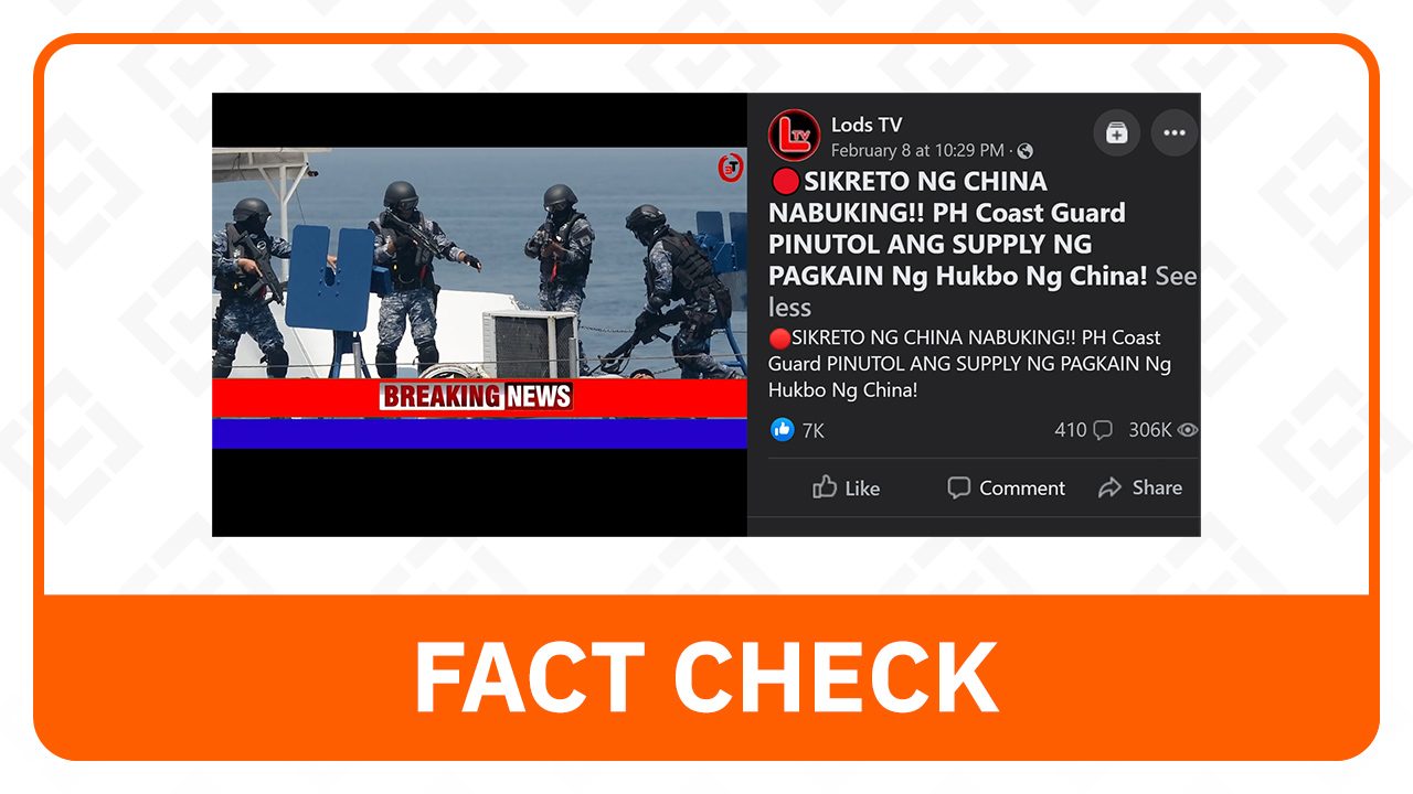 FACT CHECK: Vessel rescued by PH Coast Guard doesn’t supply food to Chinese troops