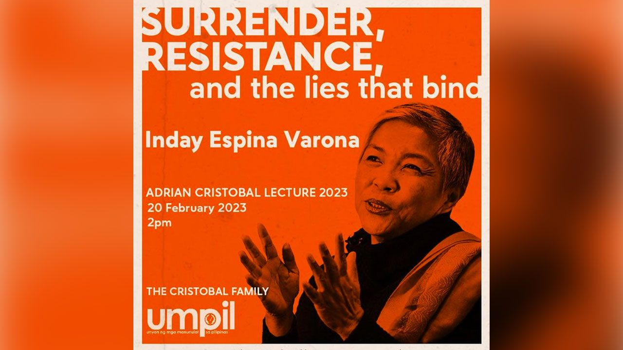 Adrian Cristobal Lecture ni Inday Espina-Varona sa Pebrero 20 sa DZUP