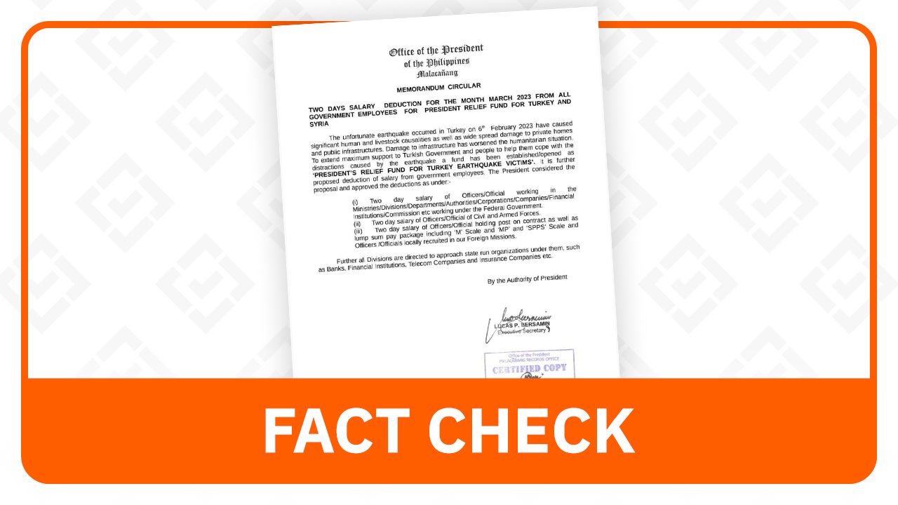 FACT CHECK: No Malacañang memo on salary deduction for gov’t employees