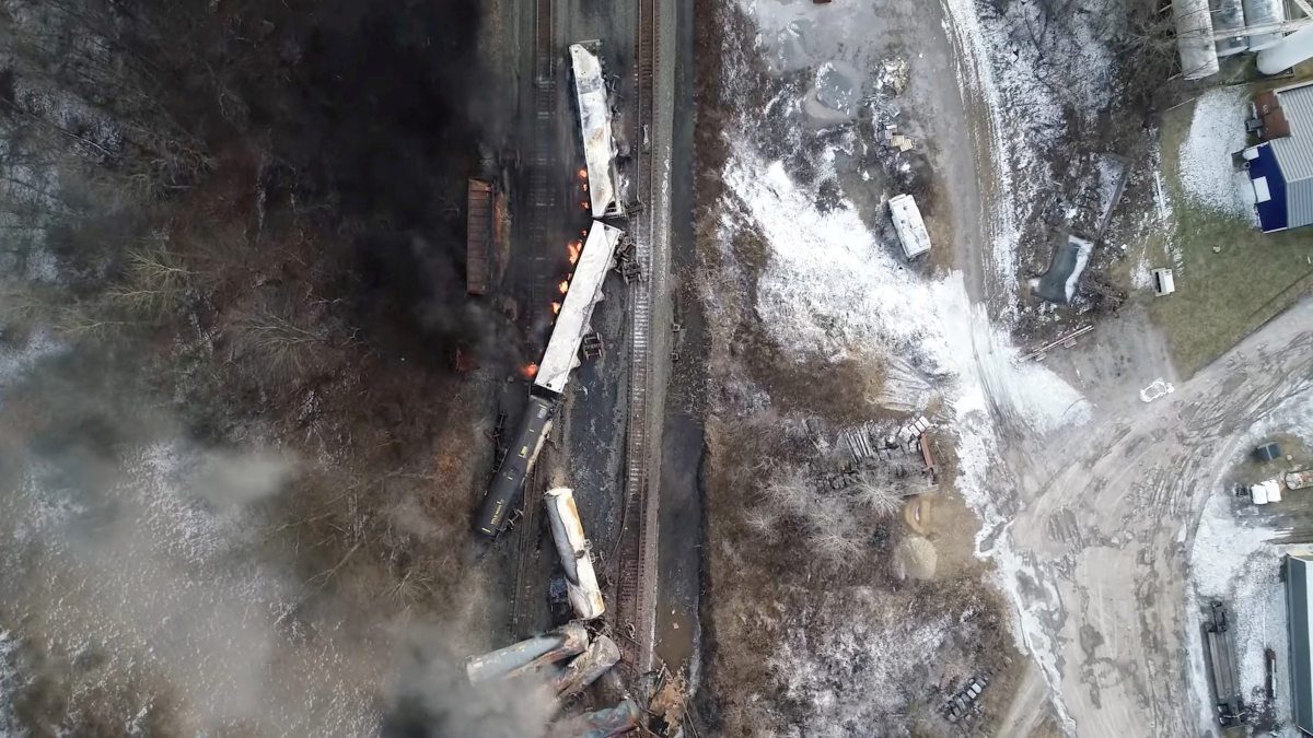 Ohio cleaning up toxic train derailment as pollution ‘plume’ moves downstream