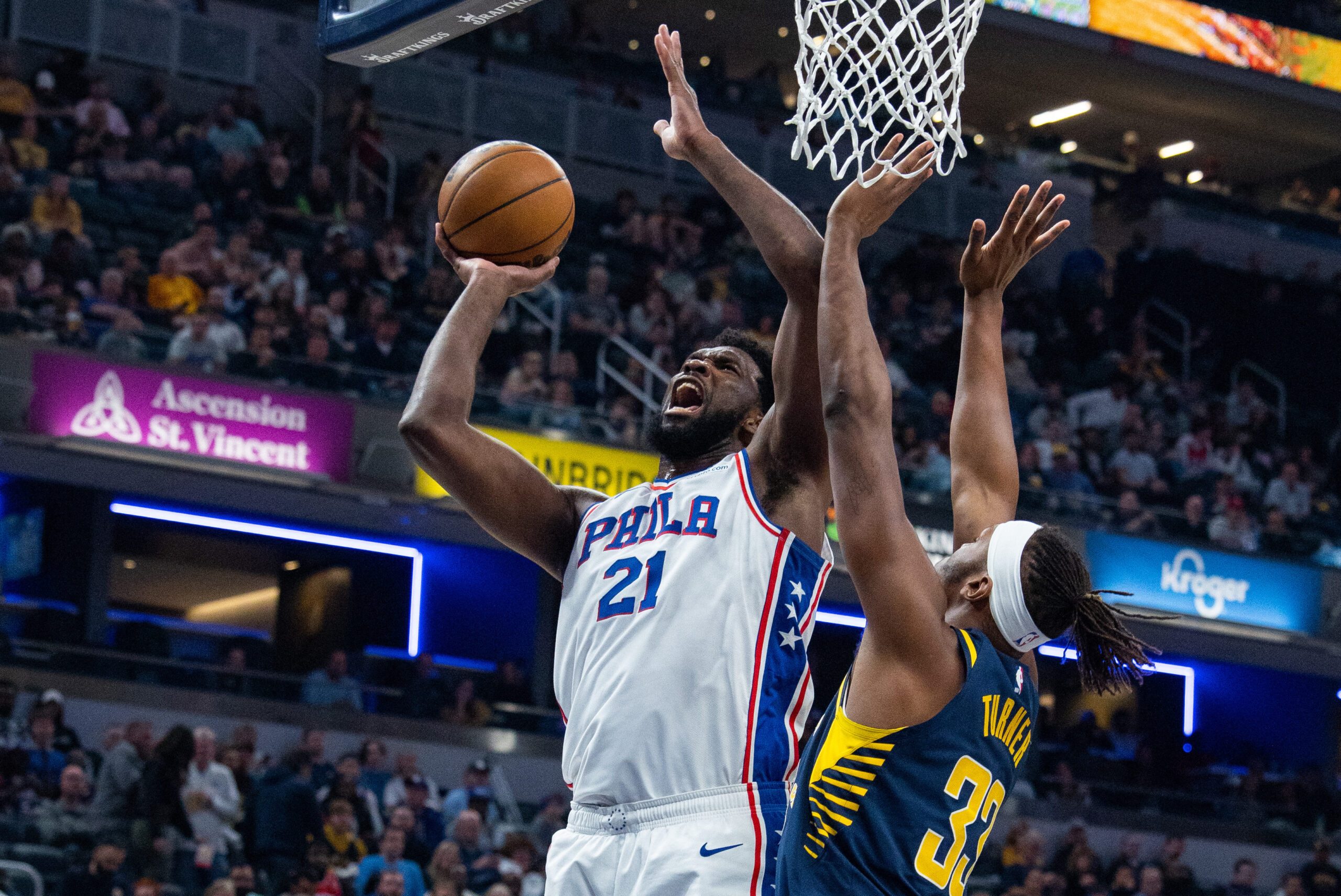 Embiid, Haliburton show out as 76ers outlast Pacers in high-scoring spree