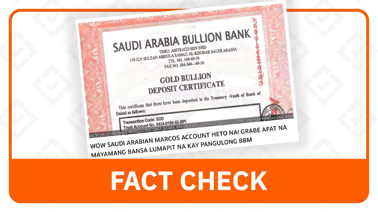 FACT CHECK: Video doesn’t show Marcos has Saudi Arabia gold account