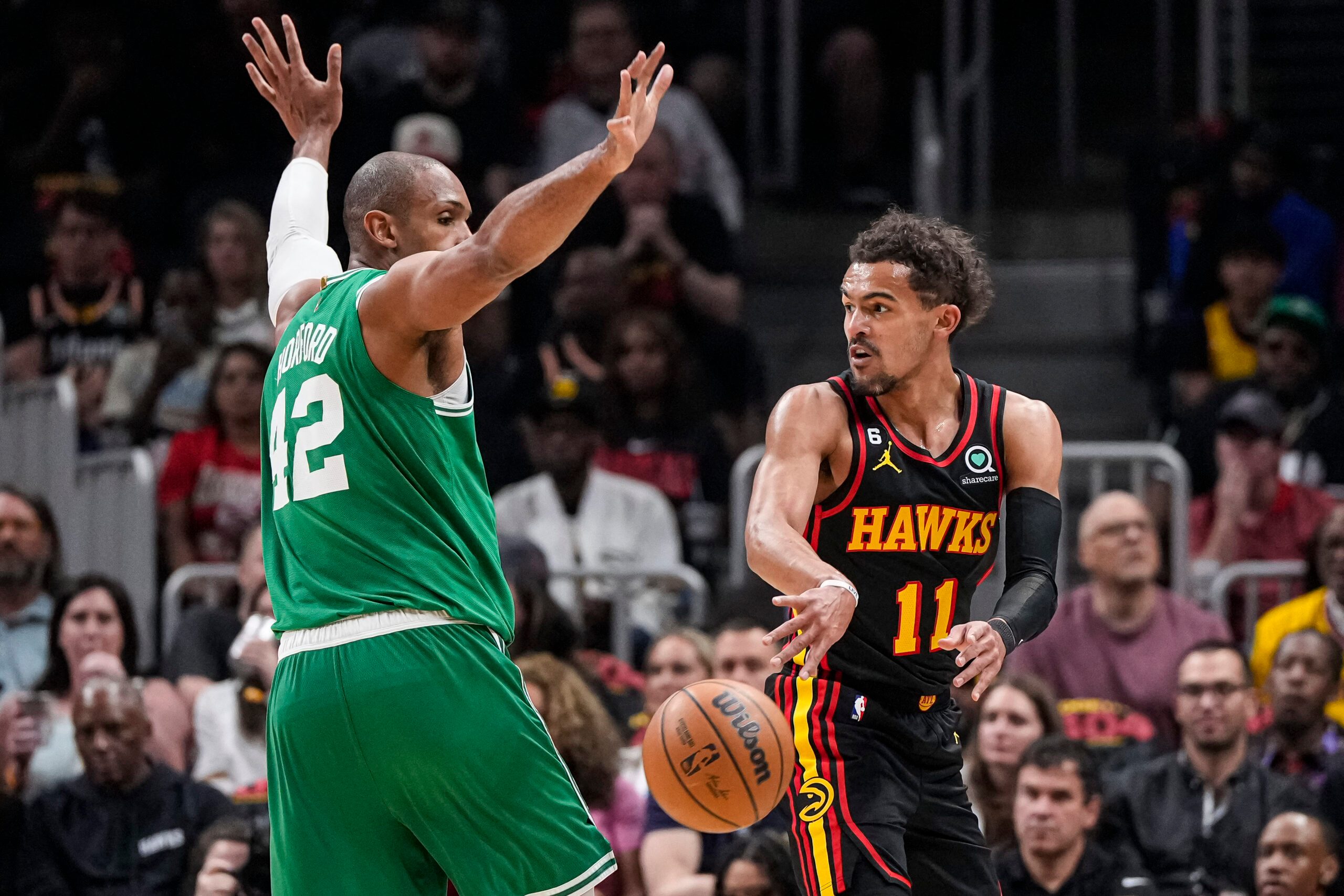 Trae Young, Hawks hack out first playoff win over Celtics