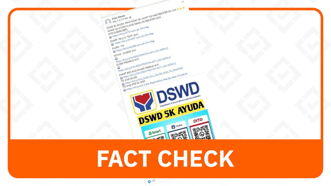 FACT CHECK: DSWD does not provide cash assistance for completing SIM card registration