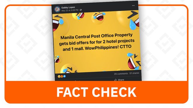 FACT CHECK: No hotel and mall bids for Manila Central Post Office site