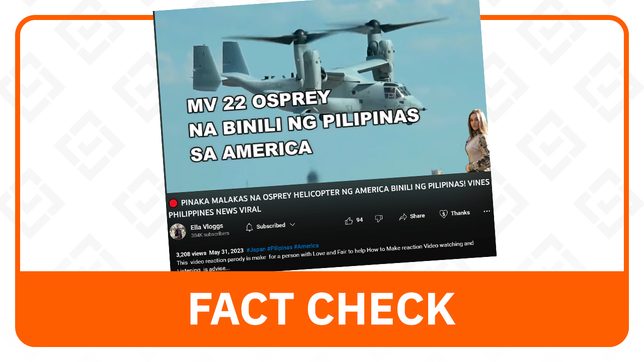 FACT CHECK: The Philippines didn’t buy an MV-22 Osprey helicopter from the US