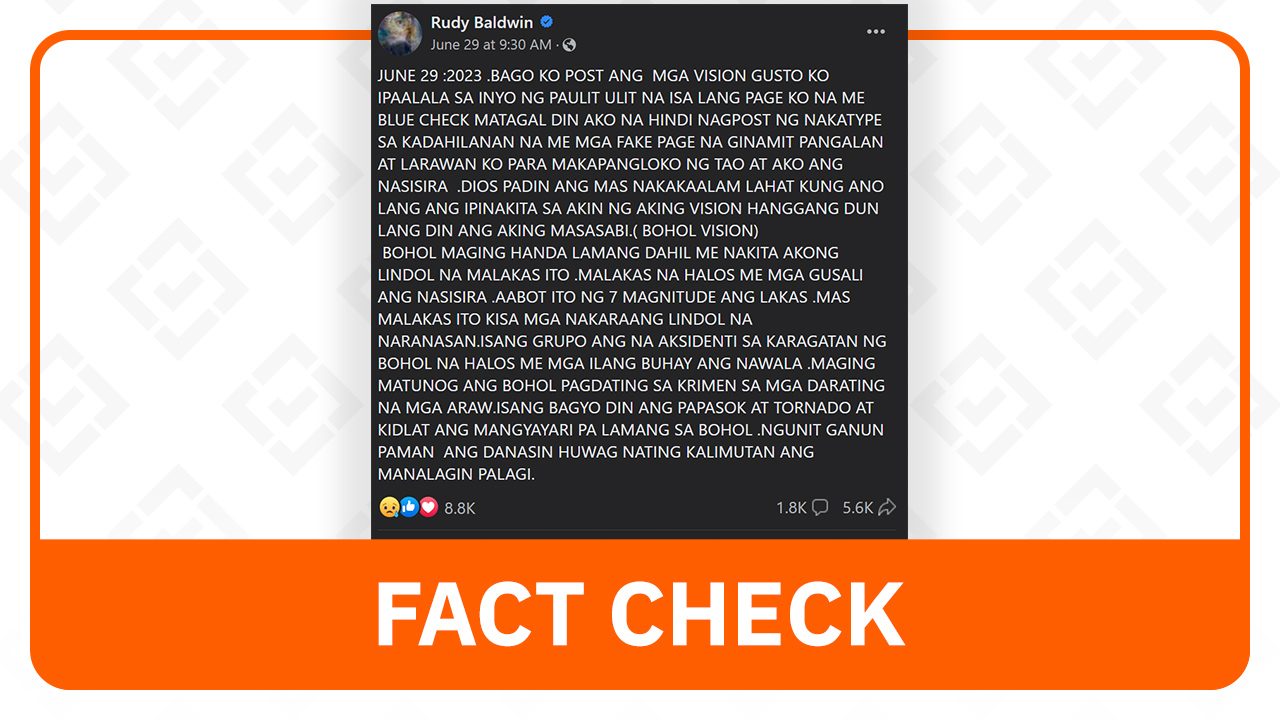 FACT CHECK: No prediction of looming magnitude 7 earthquake to hit Bohol
