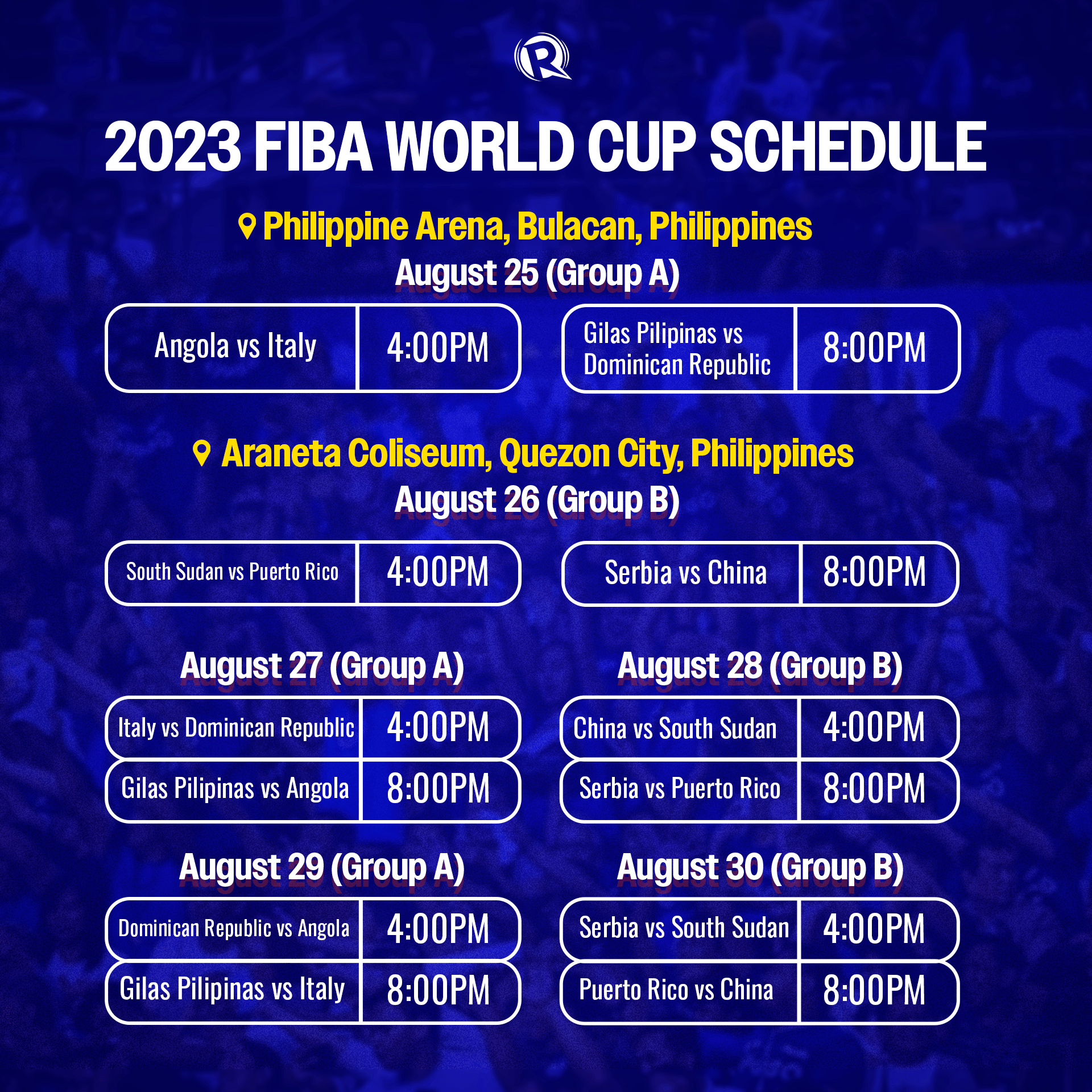 GAME SCHEDULE FIBA World Cup 2023 finals