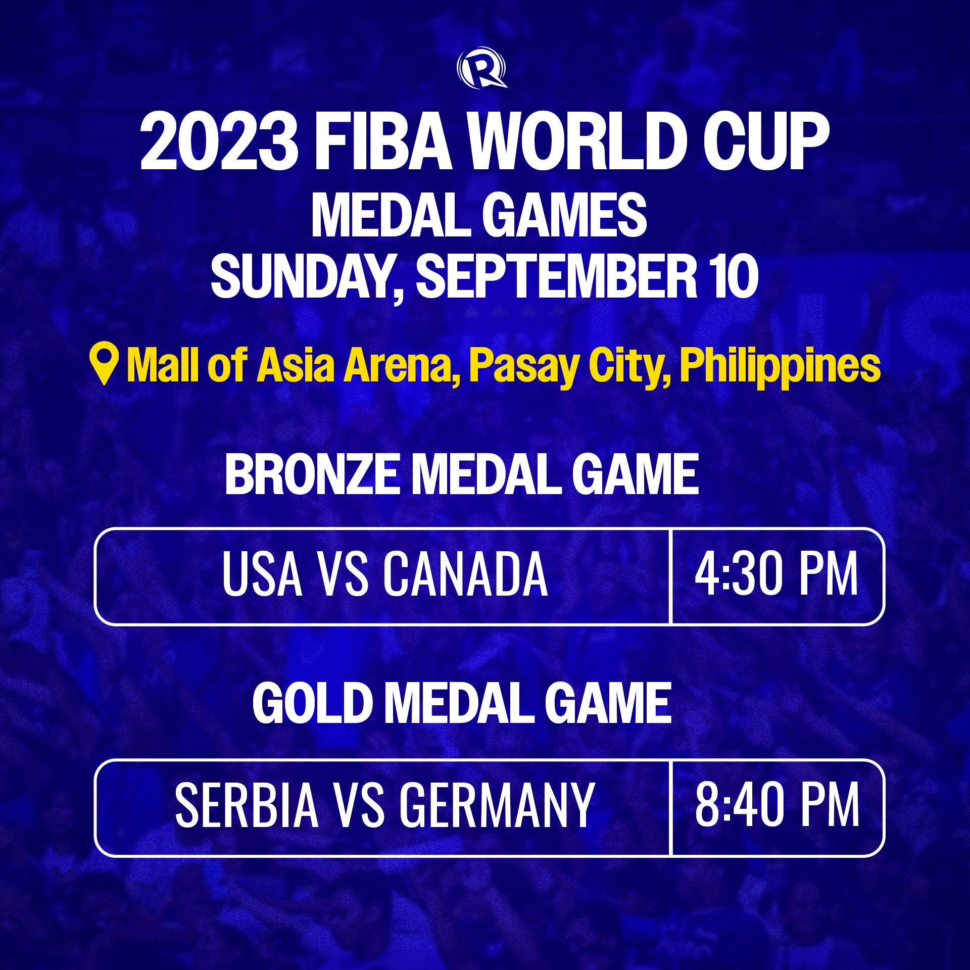 GAME SCHEDULE FIBA World Cup 2023 finals