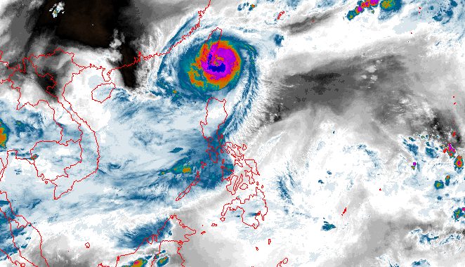 Typhoon Jenny again strengthens as it passes above Batanes