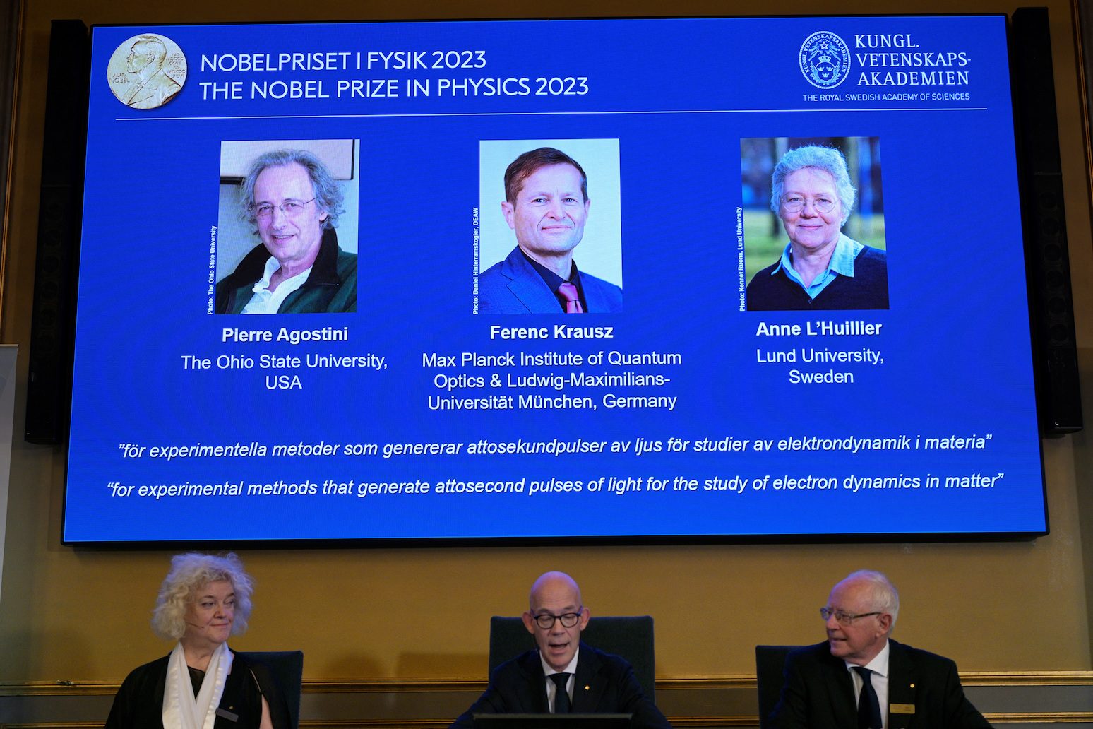 Nobel physics prize goes to trio who lit up secrets of the atom
