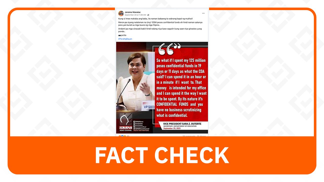 FACT CHECK: Sara Duterte quote card on OVP’s P125-M confidential funds is fake 