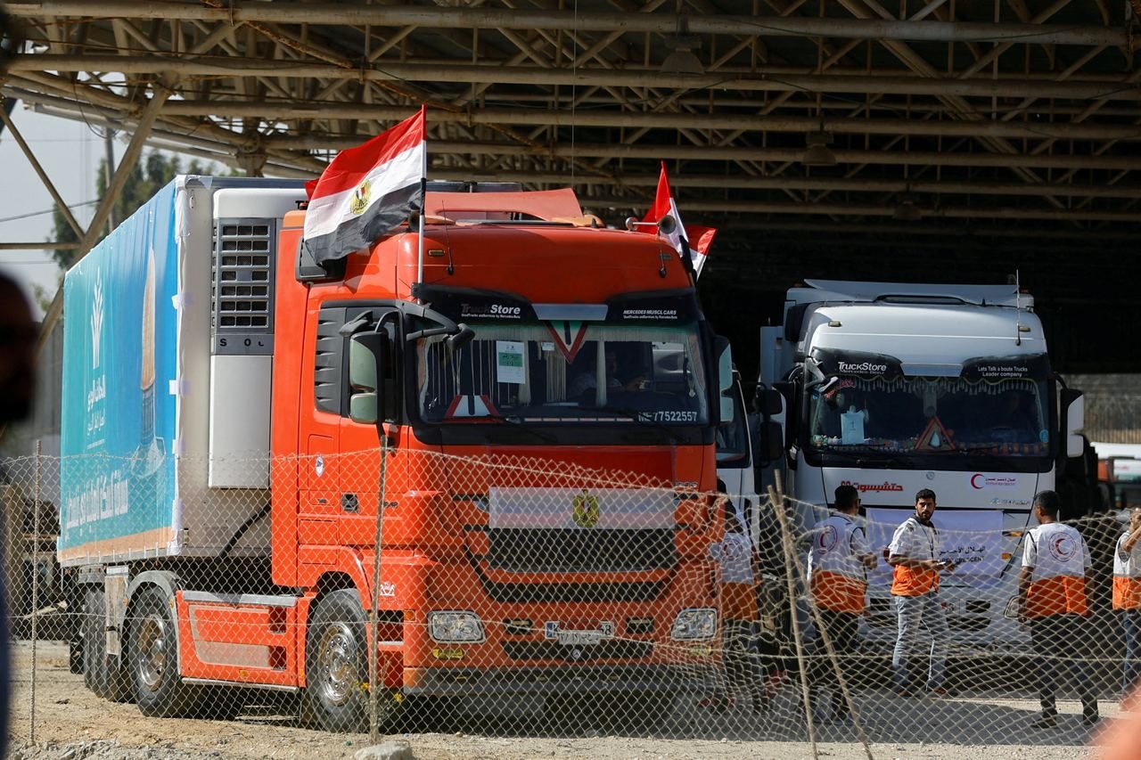 Aid trucks enter Egypt’s Rafah border crossing with Gaza Strip