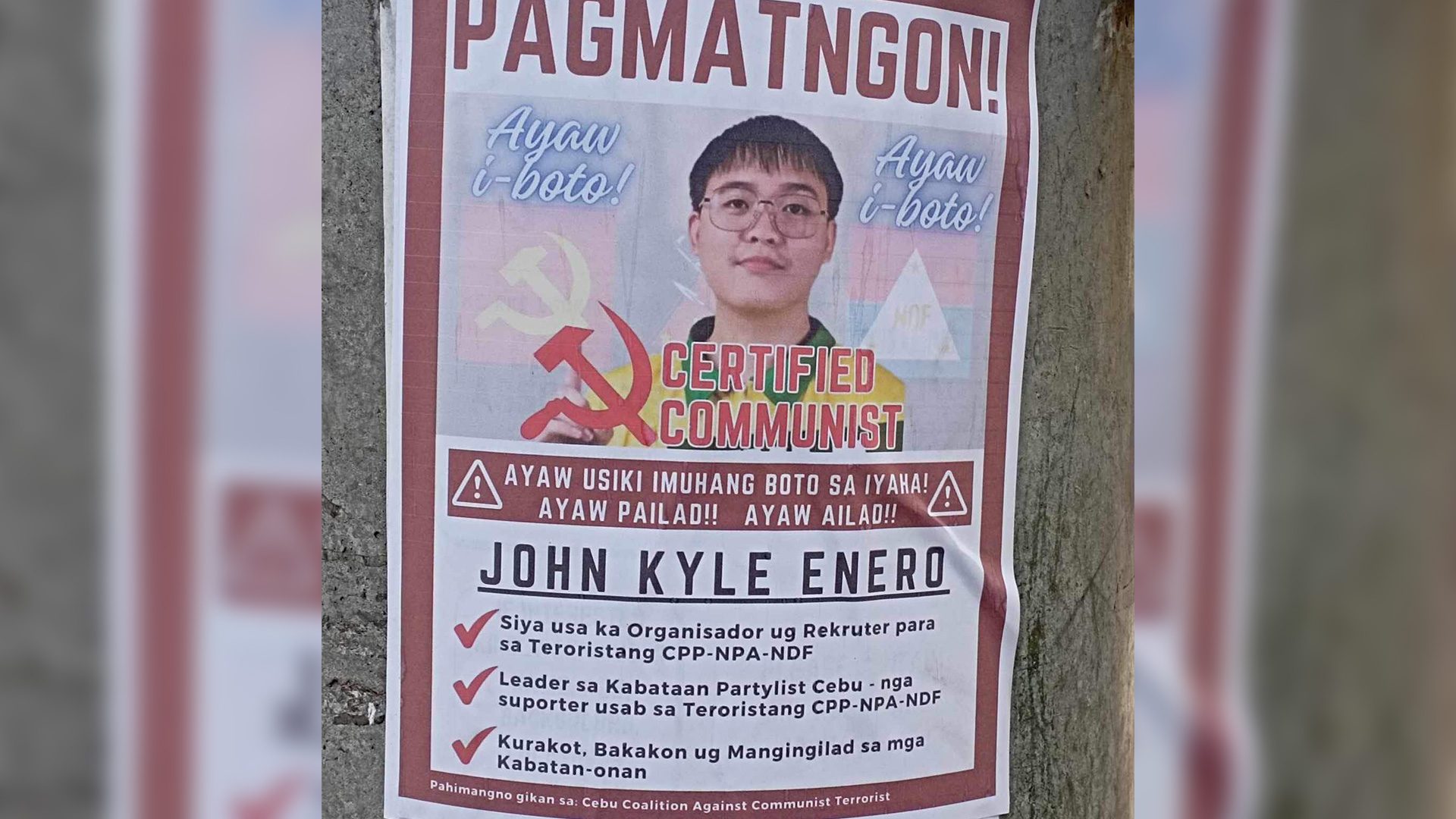 Sangguniang Kabataan candidate red-tagged via posters spotted in Cebu