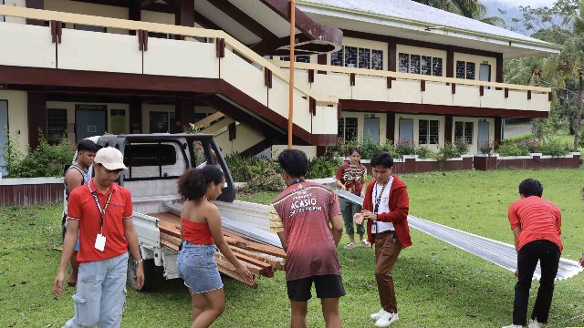 Visayas State University engineering students gift a family with construction materials